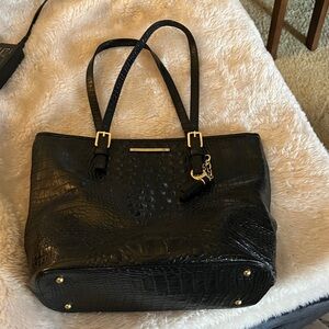 Brahmin Black Crocodile  Tote Bag Black Two Handles Preowned Shoulder Bag